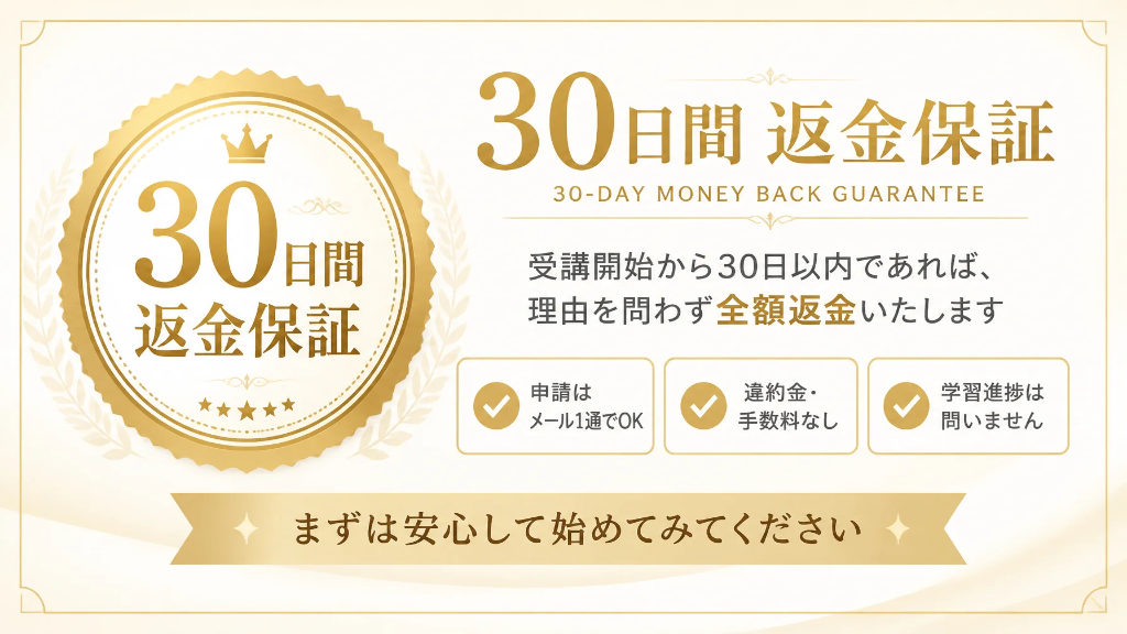 安心して受講いただくための30日間返金保証